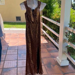 Copper Sequin Off the Shoulder Dress